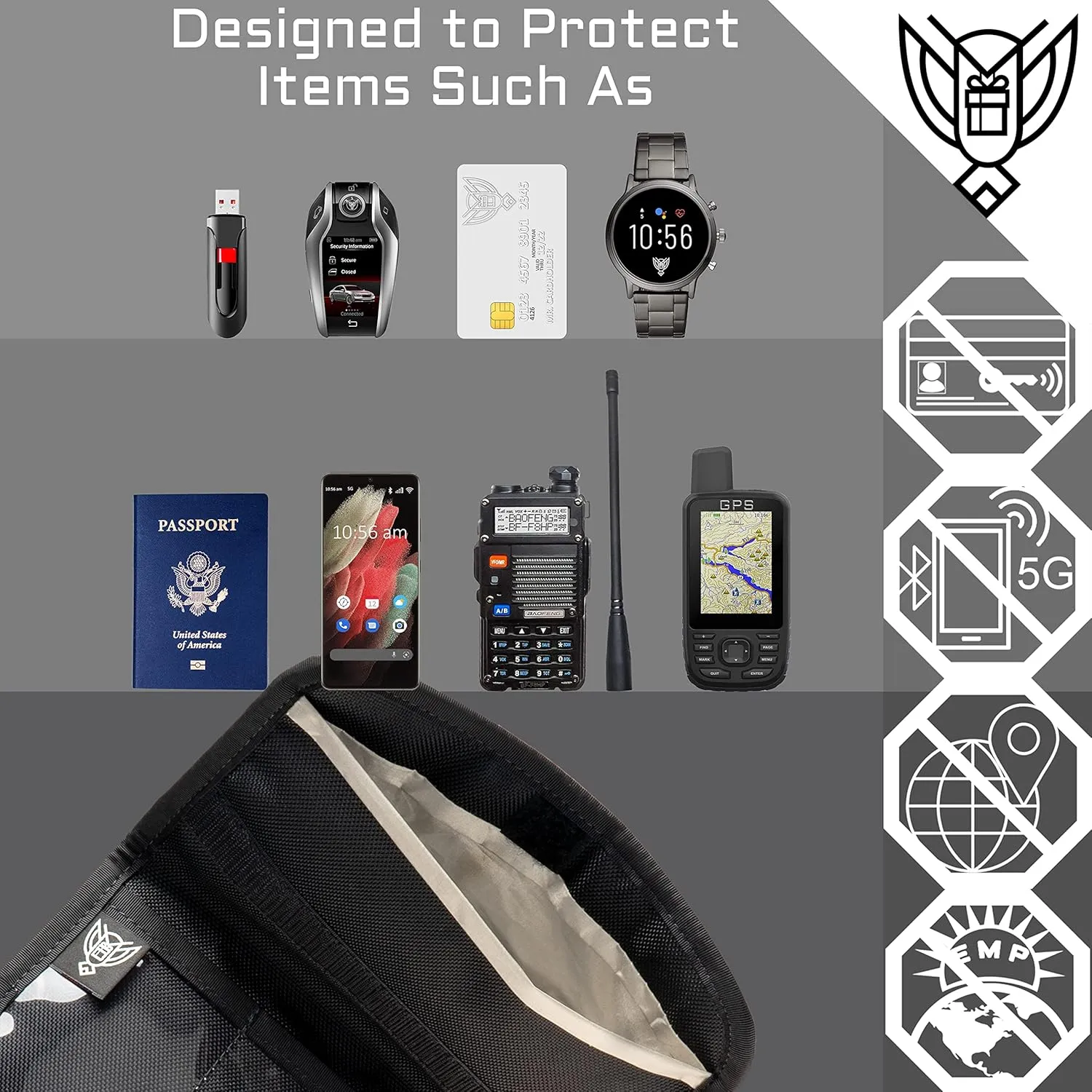~ AQUA RT Dry Bag~ Water-Proof Faraday Dry Bag for Laptops, Tablets, and Mid-Size Electronics ~ Small LITE Faraday Bag Combo ~ Black