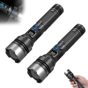﻿ Digital Display Flashlight, 20000 Lumens IPX7 Waterproof Rechargeable Tactical Light, 2025 New Survival Flashlightfor Outdoor, Camping, Emergencies (2 Pcs)