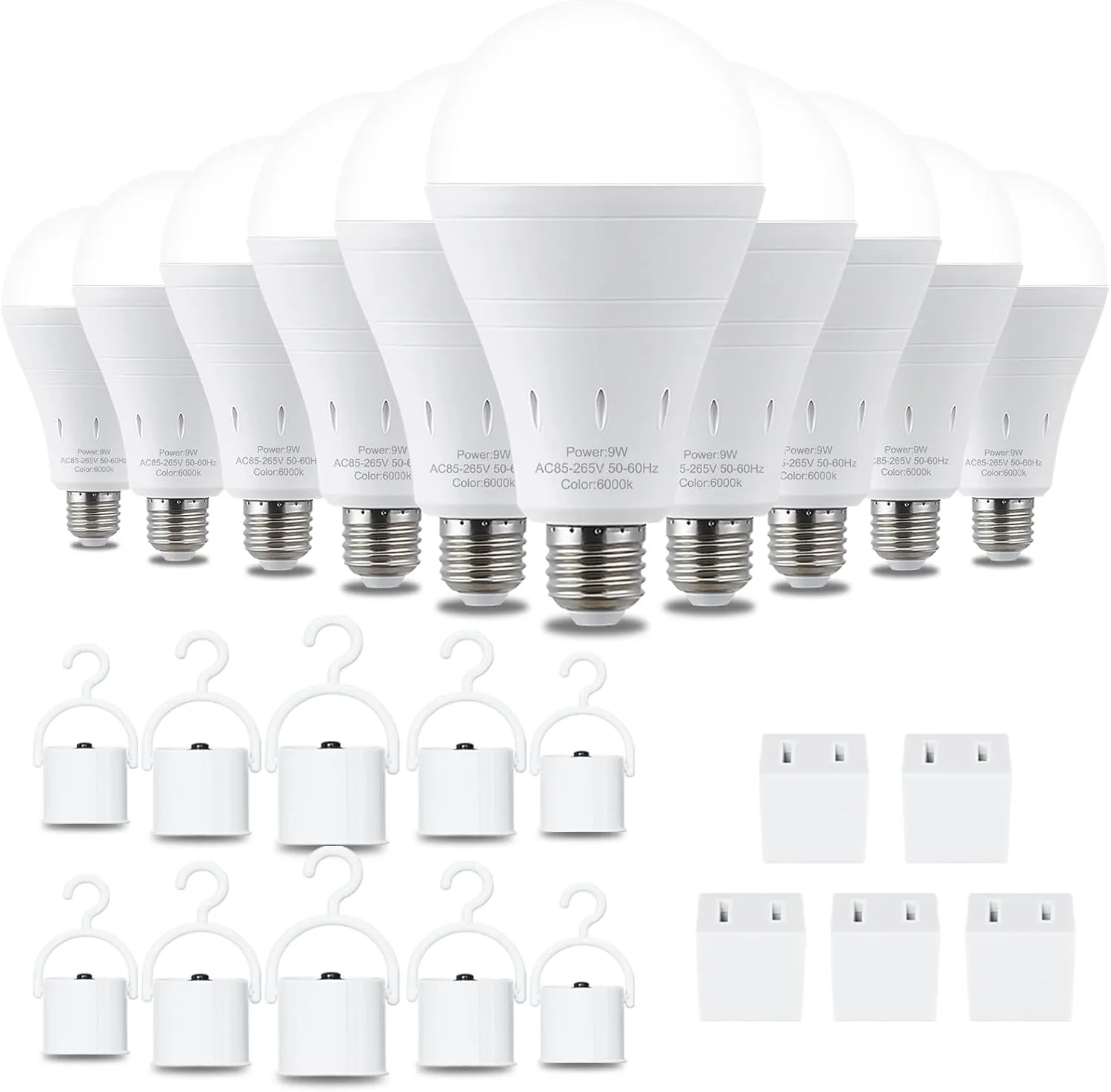 10 Pack Rechargeable Emergency Light Bulbs, Battery Powered LED Light Bulb 6000K Daylight E26 120 Volt 9W 60W Equivalent with 1200mAh for Home Power Outage Camping Hurricane