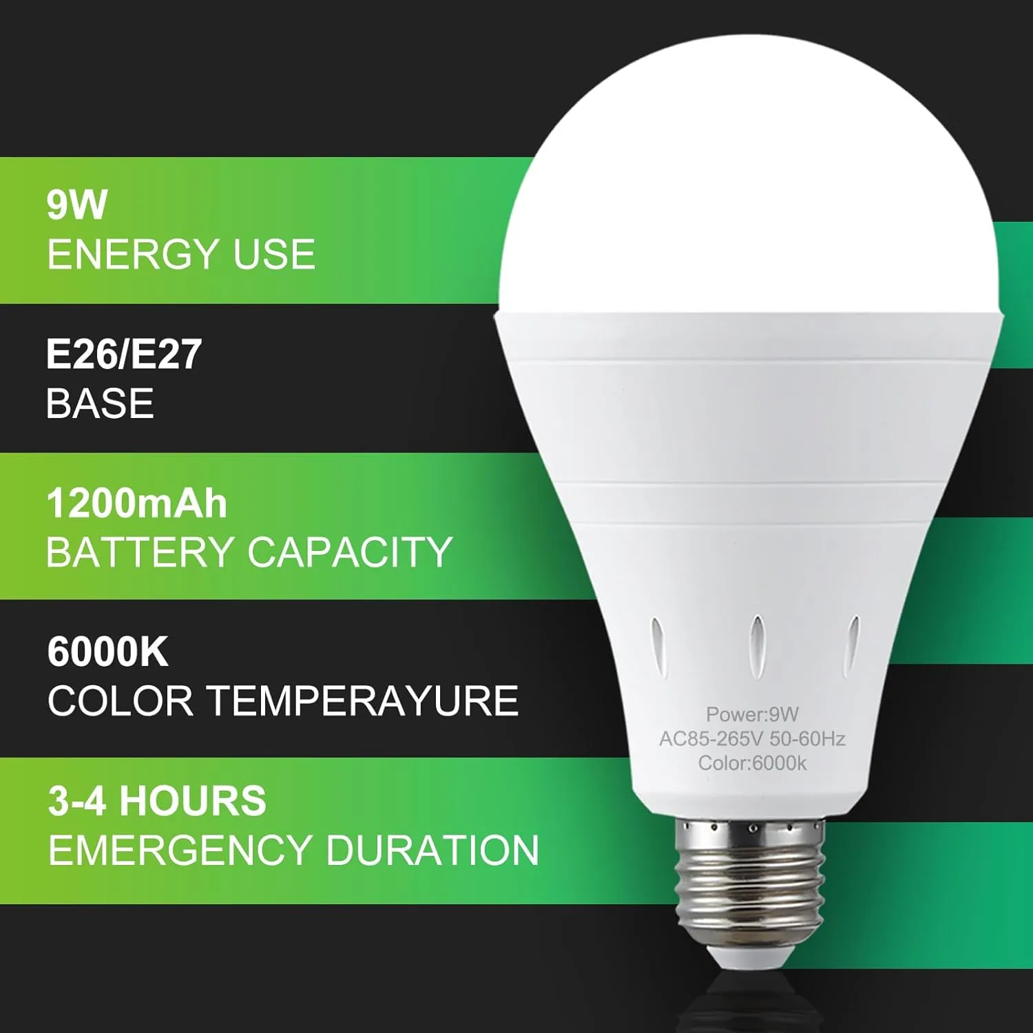 10 Pack Rechargeable Emergency Light Bulbs, Battery Powered LED Light Bulb 6000K Daylight E26 120 Volt 9W 60W Equivalent with 1200mAh for Home Power Outage Camping Hurricane