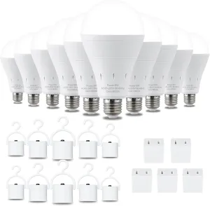 10 Pack Rechargeable Emergency Light Bulbs, Battery Powered LED Light Bulb 6000K Daylight E26 120 Volt 9W 60W Equivalent with 1200mAh for Home Power Outage Camping Hurricane