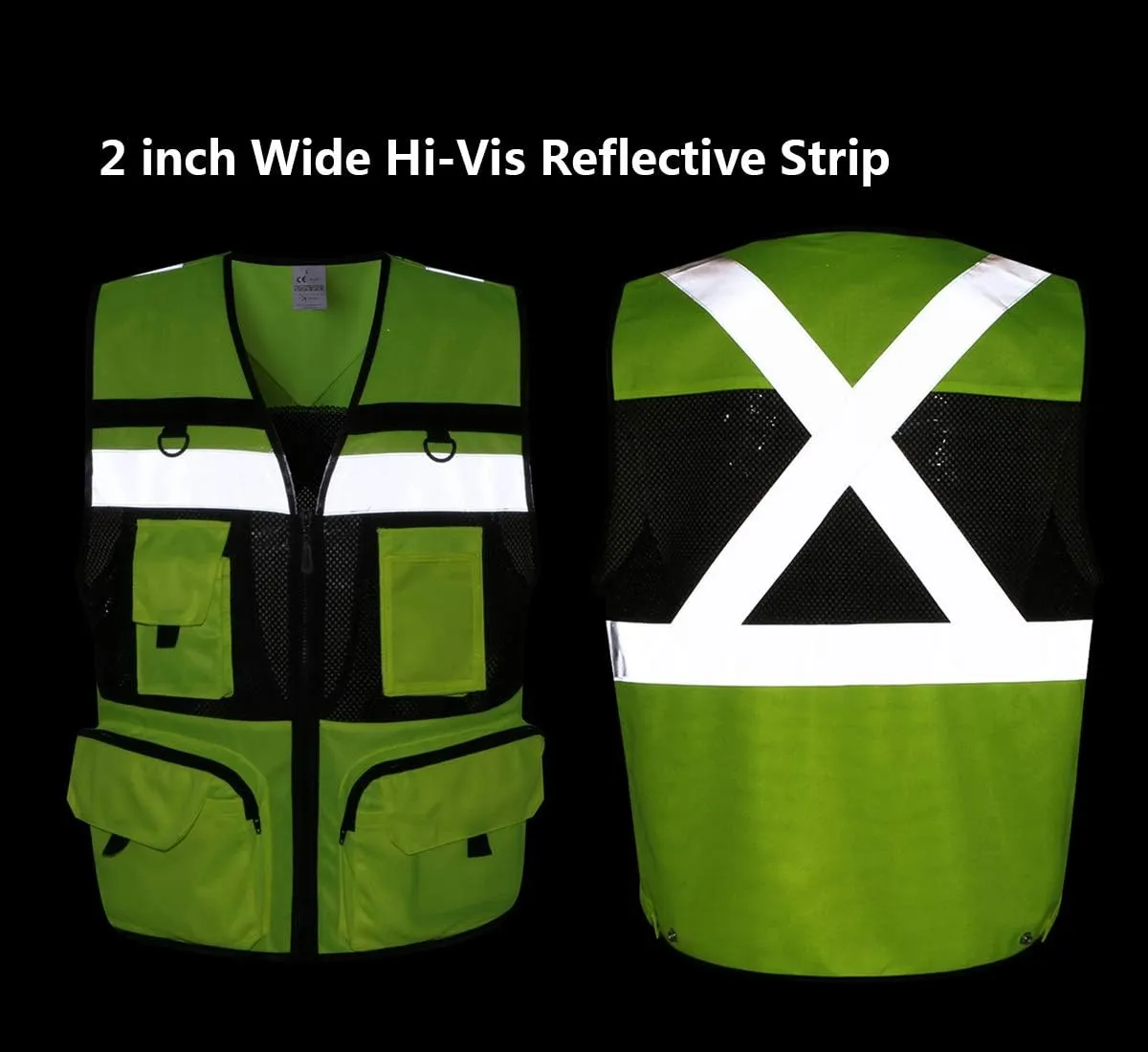 10 Pockets Class 2 High Visible Reflective Safety Vest Breathable and Mesh Lining Workwear (M-2XL, Yellow Black)