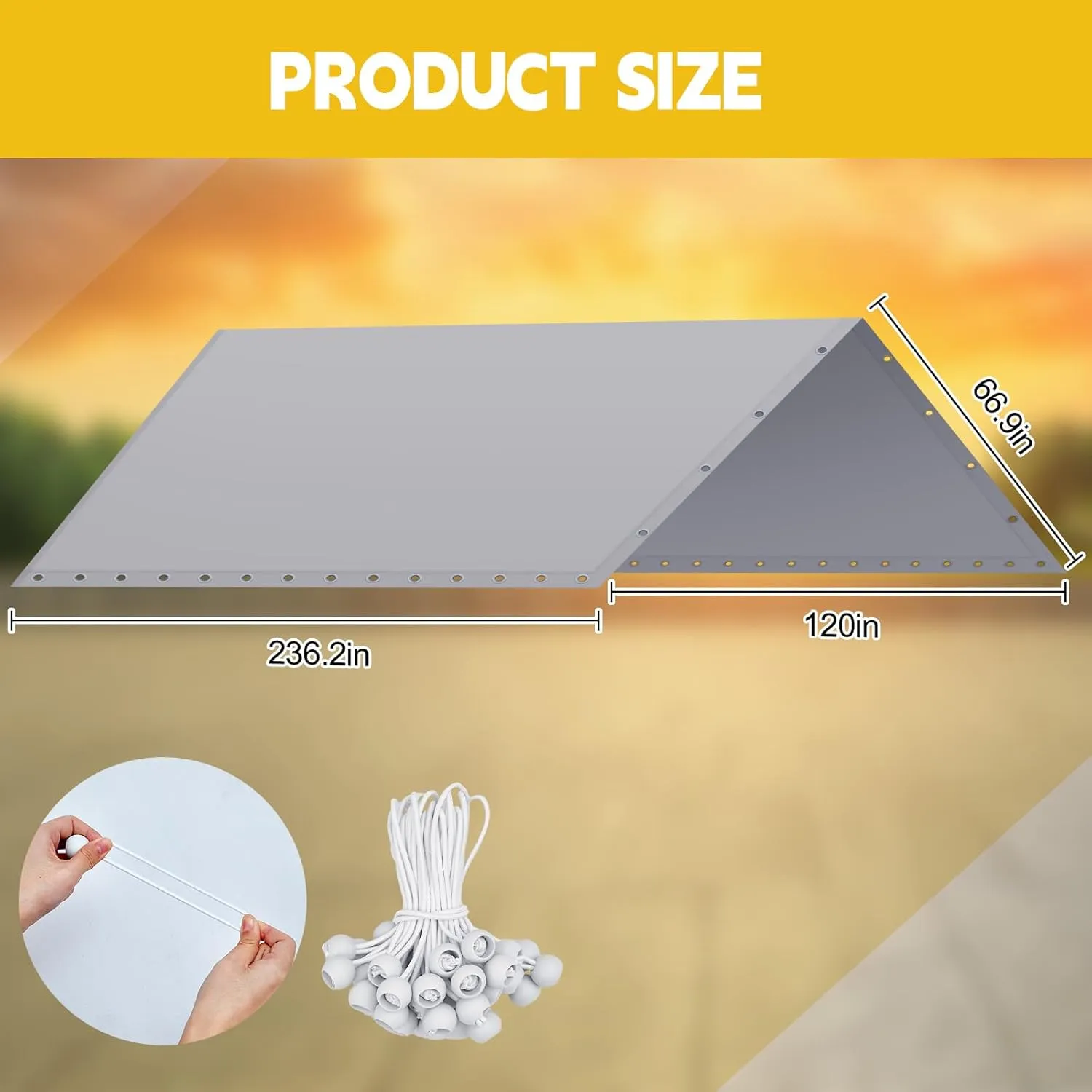 10 x 20 ft Heavy Duty Canopy Replacement Cover Waterproof Carport Garage Car Shelter Tarp Tent for Car Canopy with 50 Ball Bungees, Only Top Cover, Frame is Not Included