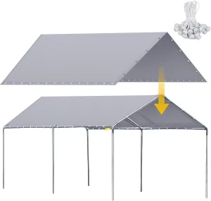 10 x 20 ft Heavy Duty Canopy Replacement Cover Waterproof Carport Garage Car Shelter Tarp Tent for Car Canopy with 50 Ball Bungees, Only Top Cover, Frame is Not Included