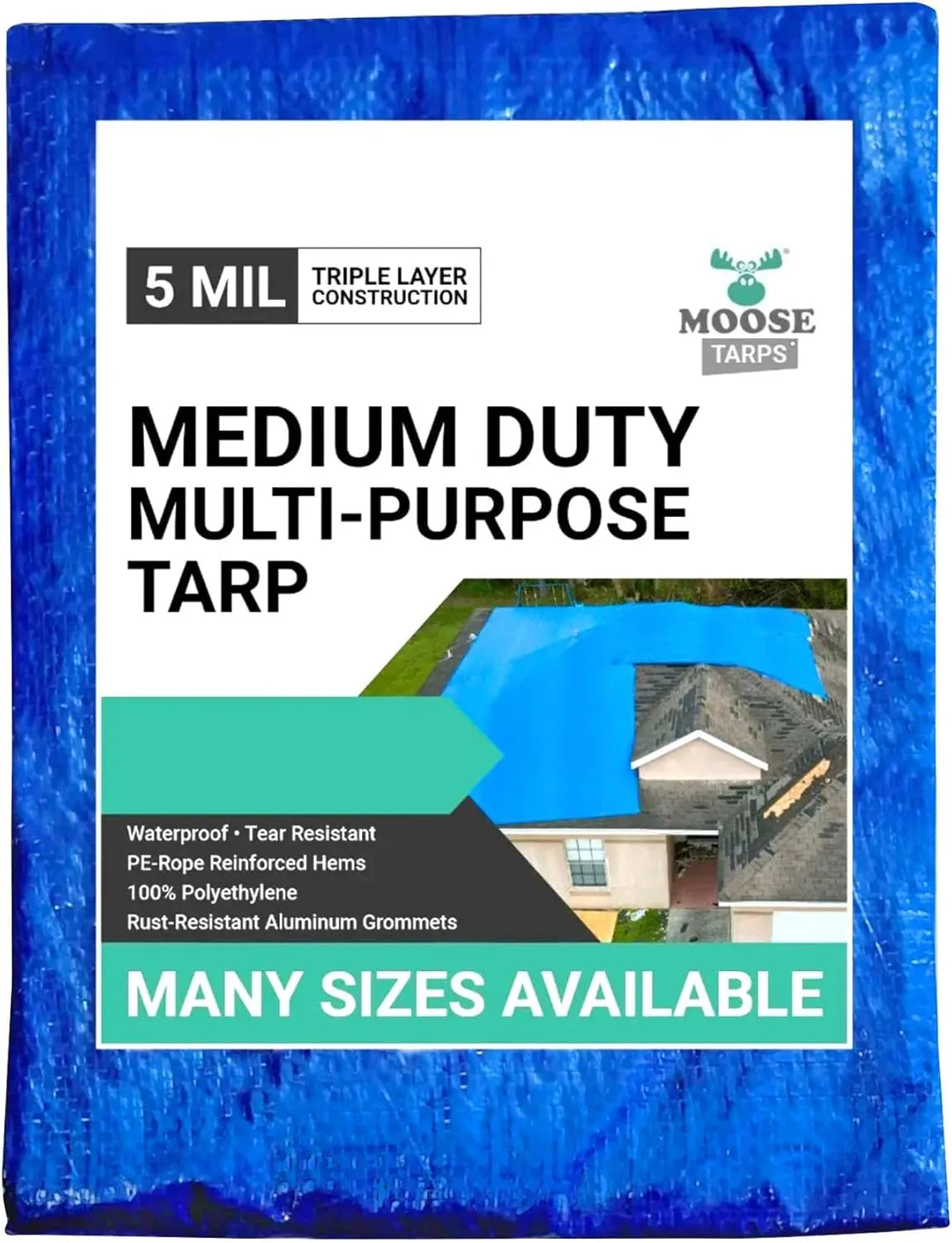 10' x 30' Waterproof Tarp, Medium Duty Reversible Blue/Silver, Multipurpose Indoor and Outdoor Tarps for Tents, Wood Cover, Furniture, Car, Boat, Pool, Tear Resistant, Blue