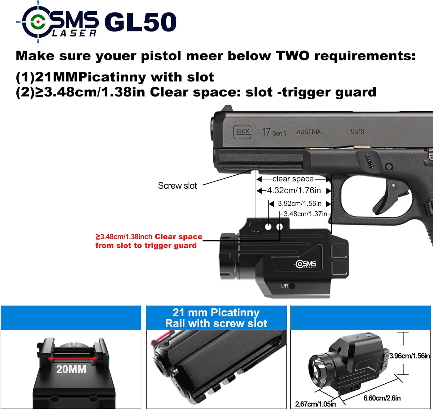 1000 Lumens Tactical Flashlight Blue Laser Combo, Magnetic Rechargeable Strobe Weapon Light with Blue Beam Laser Sight for Glock Pistol Handgun, Anodized Aluminum Shell, Ambidextrous Button