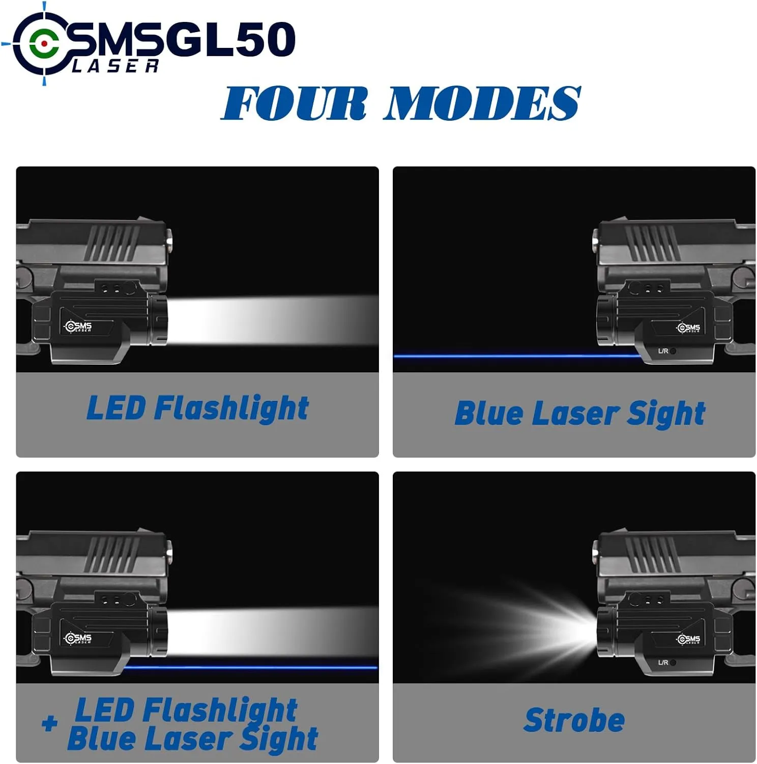 1000 Lumens Tactical Flashlight Blue Laser Combo, Magnetic Rechargeable Strobe Weapon Light with Blue Beam Laser Sight for Glock Pistol Handgun, Anodized Aluminum Shell, Ambidextrous Button