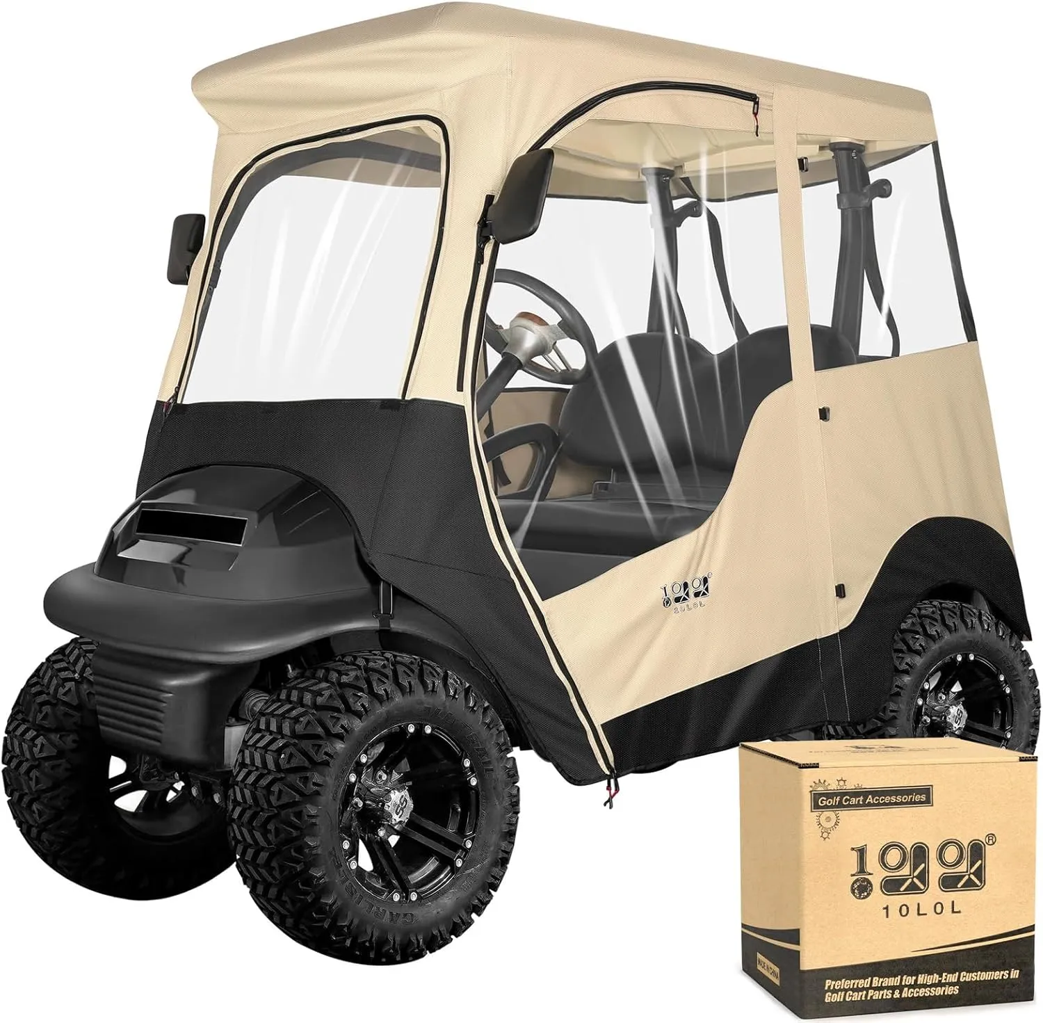 10L0L 2 Passenger Golf Cart Driving Enclosure for Club Car Precedent (Short Roof), 4-Sided Clear Window 600D Rain Cover All Weather Windproof Waterproof
