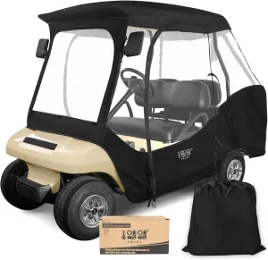 10L0L 4 Passenger Golf Cart Enclosure, Drivable Rain Cover (Short Roof 56-59" with Bench) for Club Car DS, Windproof Waterproof Portable 4-Sided Clear Window & Durable YKK Door Zipper