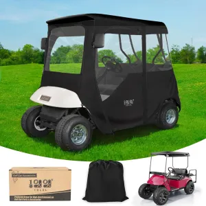 10L0L 600D Golf Cart Enclosure 2 Passenger Rain Cover 4 Sided for EZGO TXT/RXV with 2 Door Zippers, Security Side Mirror Openings, Taillight Zone UPVC Windows, Waterproof Portable Transparent