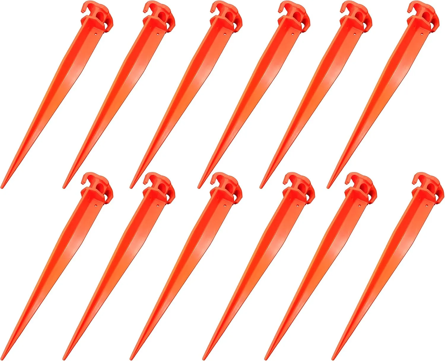 11-Inch 12-PCS Tent Pegs Garden Stakes Durable and Strong Plastic Tent Stakes for Beach Mat, Camping Tent, Beach Umbrella, Hiking, Garden, Landscape Stakes, Orange Stakes UV Resistant