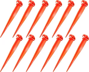 11-Inch 12-PCS Tent Pegs Garden Stakes Durable and Strong Plastic Tent Stakes for Beach Mat, Camping Tent, Beach Umbrella, Hiking, Garden, Landscape Stakes, Orange Stakes UV Resistant
