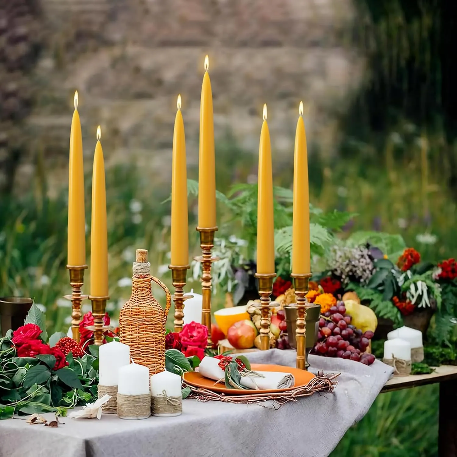 12 Pack Beeswax Taper Candles,8in Dripless Pure Beeswax Candles,8 Hours Long Burning 100% Natural Beeswax Candle Sticks,Smokeless and Unscented Bees Wax Candle for Home,Prayer,Tall Tapered
