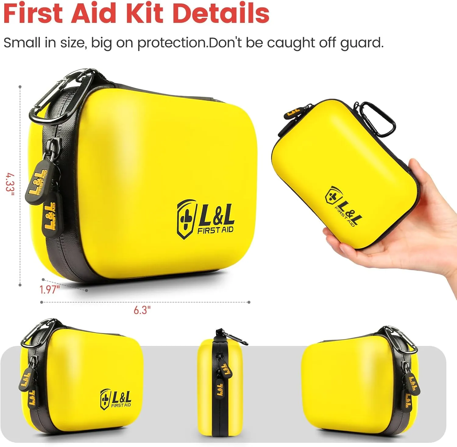 120-Piece First Aid Kit for Travel,Car & Emergency Survival - Compact Waterproof Medical Supplies with Trauma Bandages,Burn Gel & Fever Cooling Patch | Portable for Camping,Hiking,Sports(Yellow)