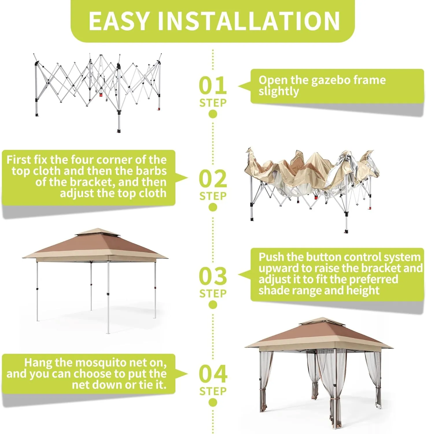 12x12 FT Canopy Tent, Pop Up Gazebo with Mosquito Netting, Adjustable Height Outdoor Gazebo with Wheeled Carry Bag for Backyard, Garden, Patio -All-Weather UV/Waterproof Shelter