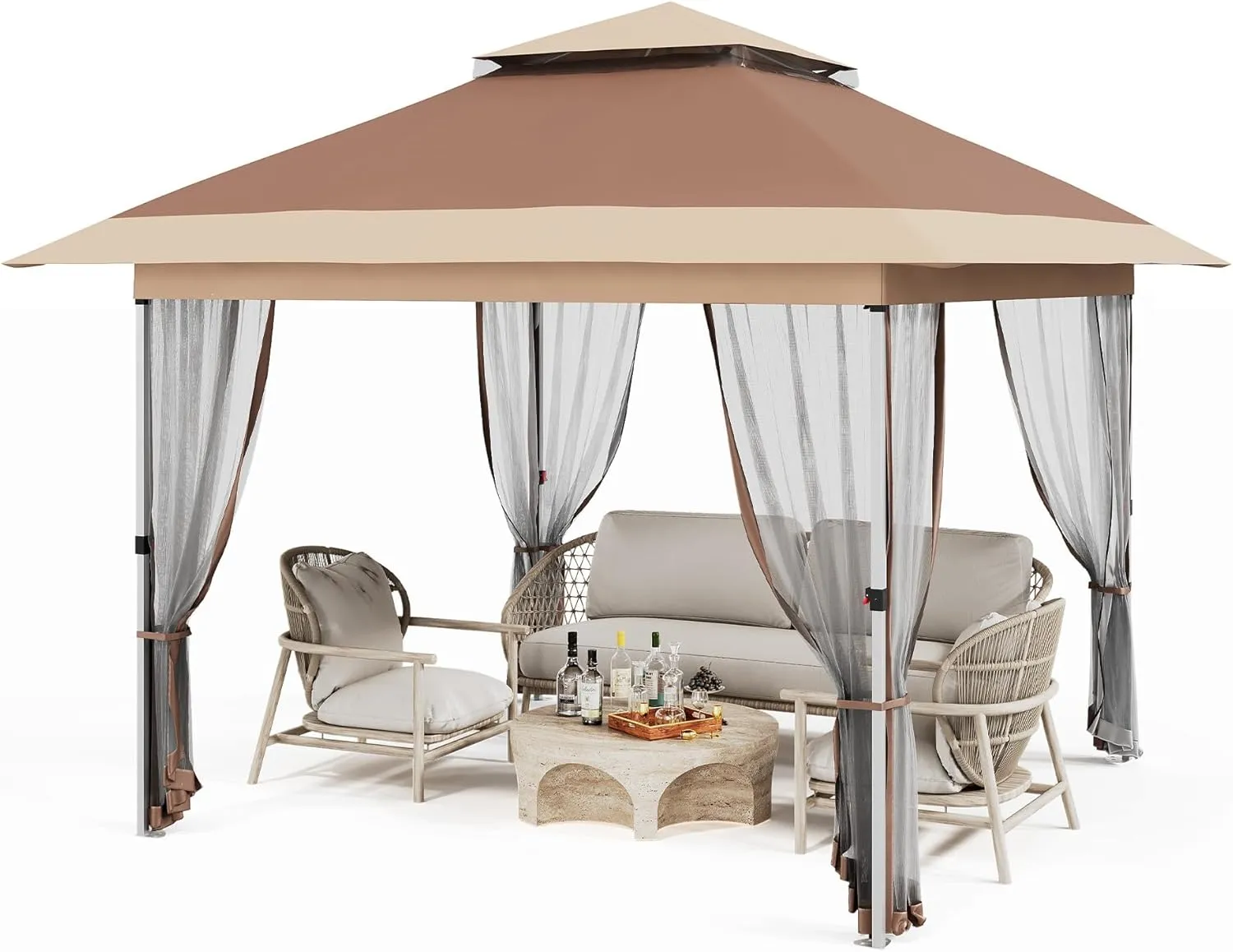 12x12 FT Canopy Tent, Pop Up Gazebo with Mosquito Netting, Adjustable Height Outdoor Gazebo with Wheeled Carry Bag for Backyard, Garden, Patio -All-Weather UV/Waterproof Shelter