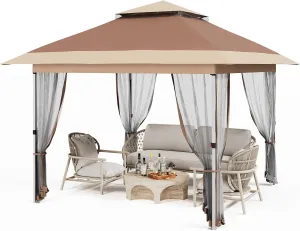 12x12 FT Canopy Tent, Pop Up Gazebo with Mosquito Netting, Adjustable Height Outdoor Gazebo with Wheeled Carry Bag for Backyard, Garden, Patio -All-Weather UV/Waterproof Shelter
