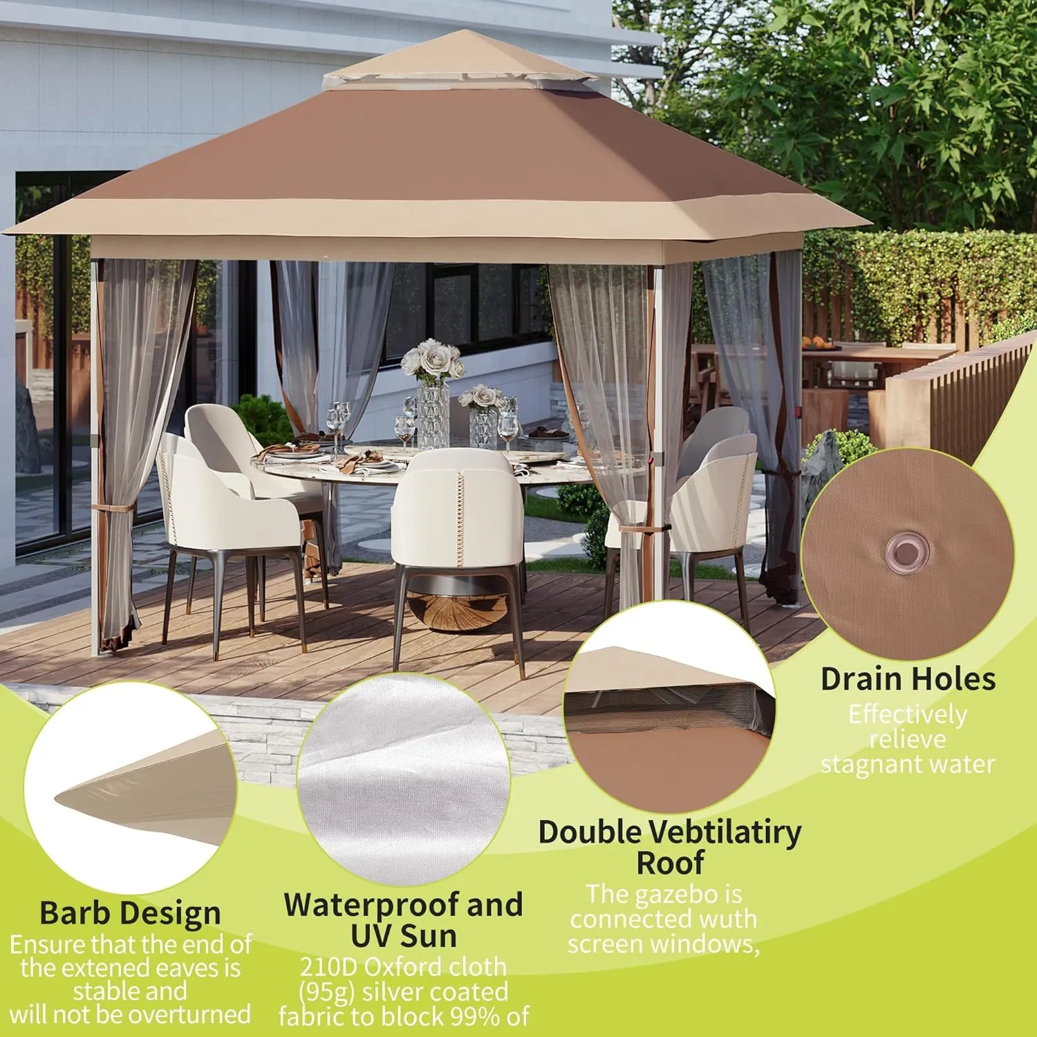 12x12 FT Canopy Tent, Pop Up Gazebo with Mosquito Netting, Adjustable Height Outdoor Gazebo with Wheeled Carry Bag for Backyard, Garden, Patio -All-Weather UV/Waterproof Shelter