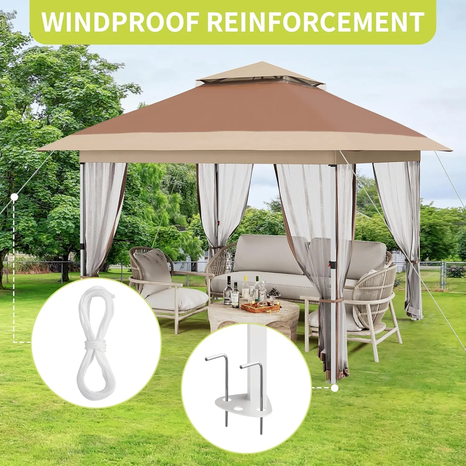 12x12 FT Canopy Tent, Pop Up Gazebo with Mosquito Netting, Adjustable Height Outdoor Gazebo with Wheeled Carry Bag for Backyard, Garden, Patio -All-Weather UV/Waterproof Shelter