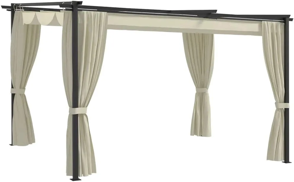 13.1'x9.8' Cream Steel Outdoor Gazebo Canopy Tent with 2 Sidewalls for Backyard Parties, BBQs, Patio Furniture and Family Gatherings