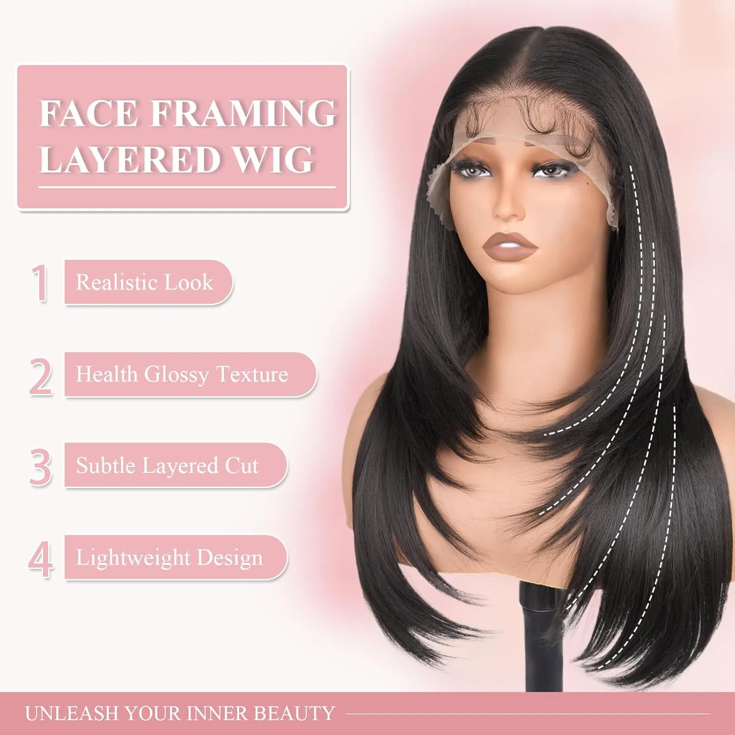 13x6 HD Lace Front Wigs for Women, Synthetic Wigs Wear and Go Glueless Wig with Baby Hair, Pre Plucked Layered Long Straight Wig, Heat Resistant (#1B Natural Black)