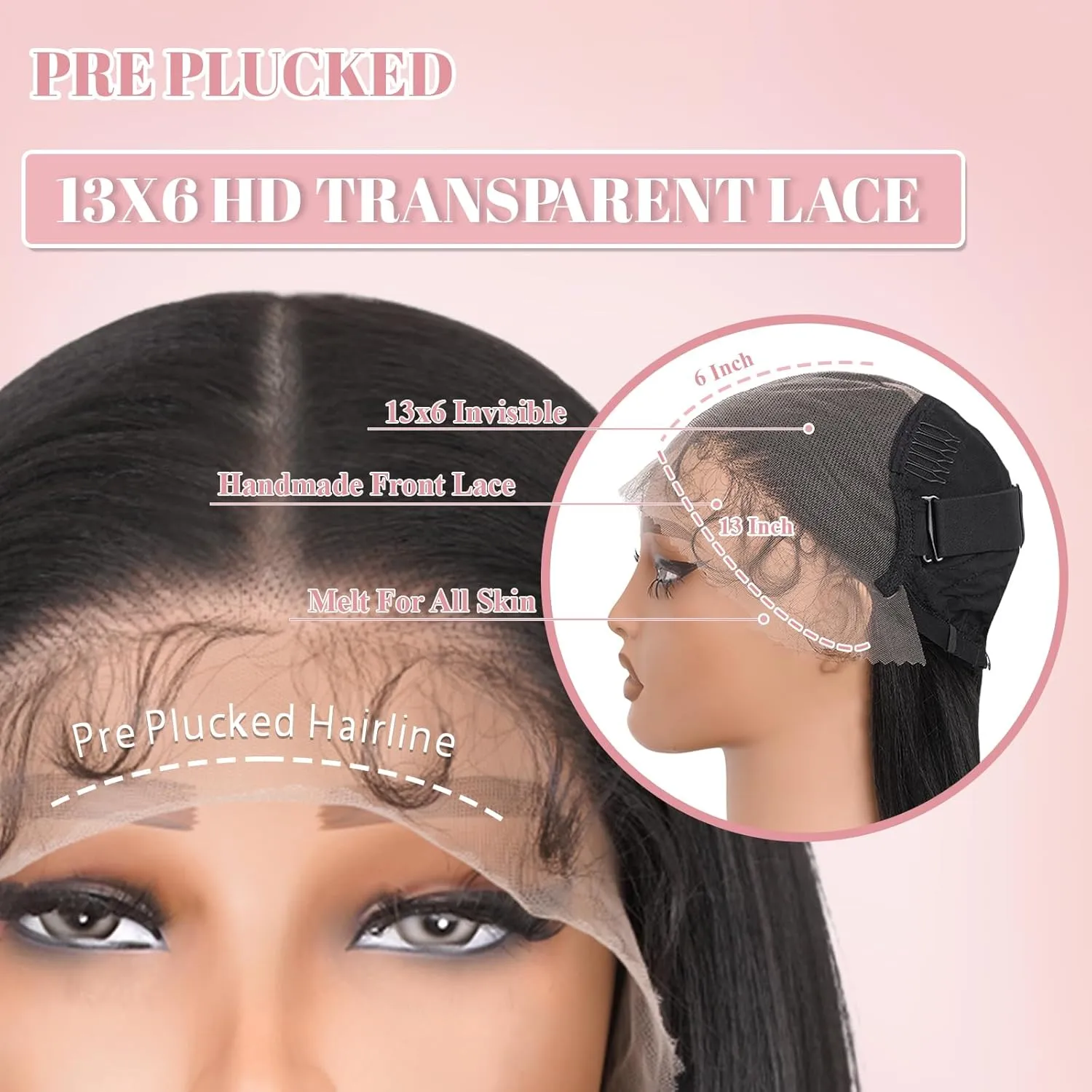 13x6 HD Lace Front Wigs for Women, Synthetic Wigs Wear and Go Glueless Wig with Baby Hair, Pre Plucked Layered Long Straight Wig, Heat Resistant (#1B Natural Black)