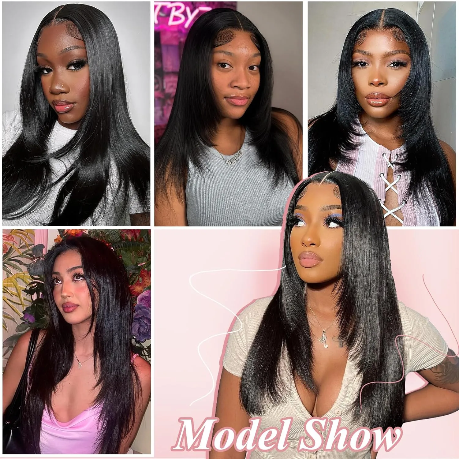 13x6 HD Lace Front Wigs for Women, Synthetic Wigs Wear and Go Glueless Wig with Baby Hair, Pre Plucked Layered Long Straight Wig, Heat Resistant (#1B Natural Black)