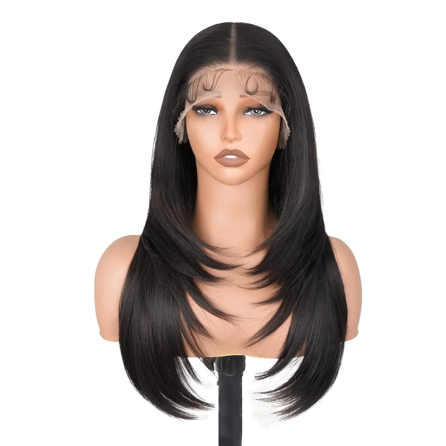 13x6 HD Lace Front Wigs for Women, Synthetic Wigs Wear and Go Glueless Wig with Baby Hair, Pre Plucked Layered Long Straight Wig, Heat Resistant (#1B Natural Black)