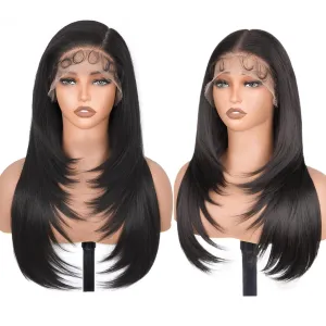 13x6 HD Lace Front Wigs for Women, Synthetic Wigs Wear and Go Glueless Wig with Baby Hair, Pre Plucked Layered Long Straight Wig, Heat Resistant (#1B Natural Black)