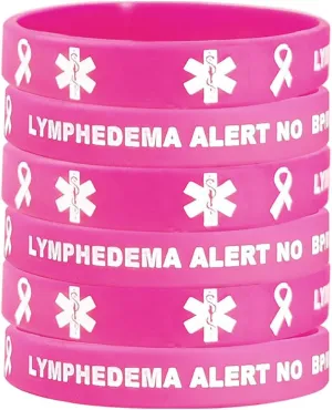 2 4 6 Pack Noticeable Pink Lymphedema Alert No Bp/Iv/Needles This Arm Medical Bracelets Limbs Alarm Silicone Wristbands Emergency Security Rubber Bands for Limbs Cancer Patients, with Aid Bag