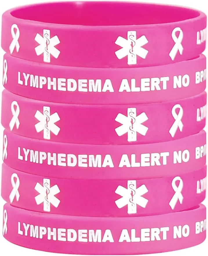 2 4 6 Pack Noticeable Pink Lymphedema Alert No Bp/Iv/Needles This Arm Medical Bracelets Limbs Alarm Silicone Wristbands Emergency Security Rubber Bands for Limbs Cancer Patients, with Aid Bag