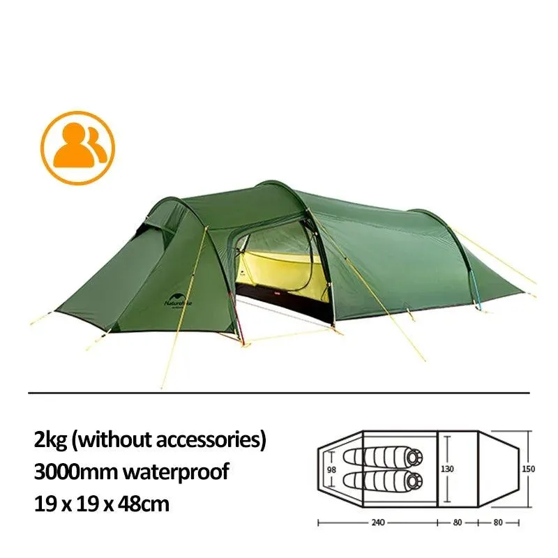 2 or 3 Person Ultralight 4-Season Hiking Tent – 20D Waterproof Family Camping Tent