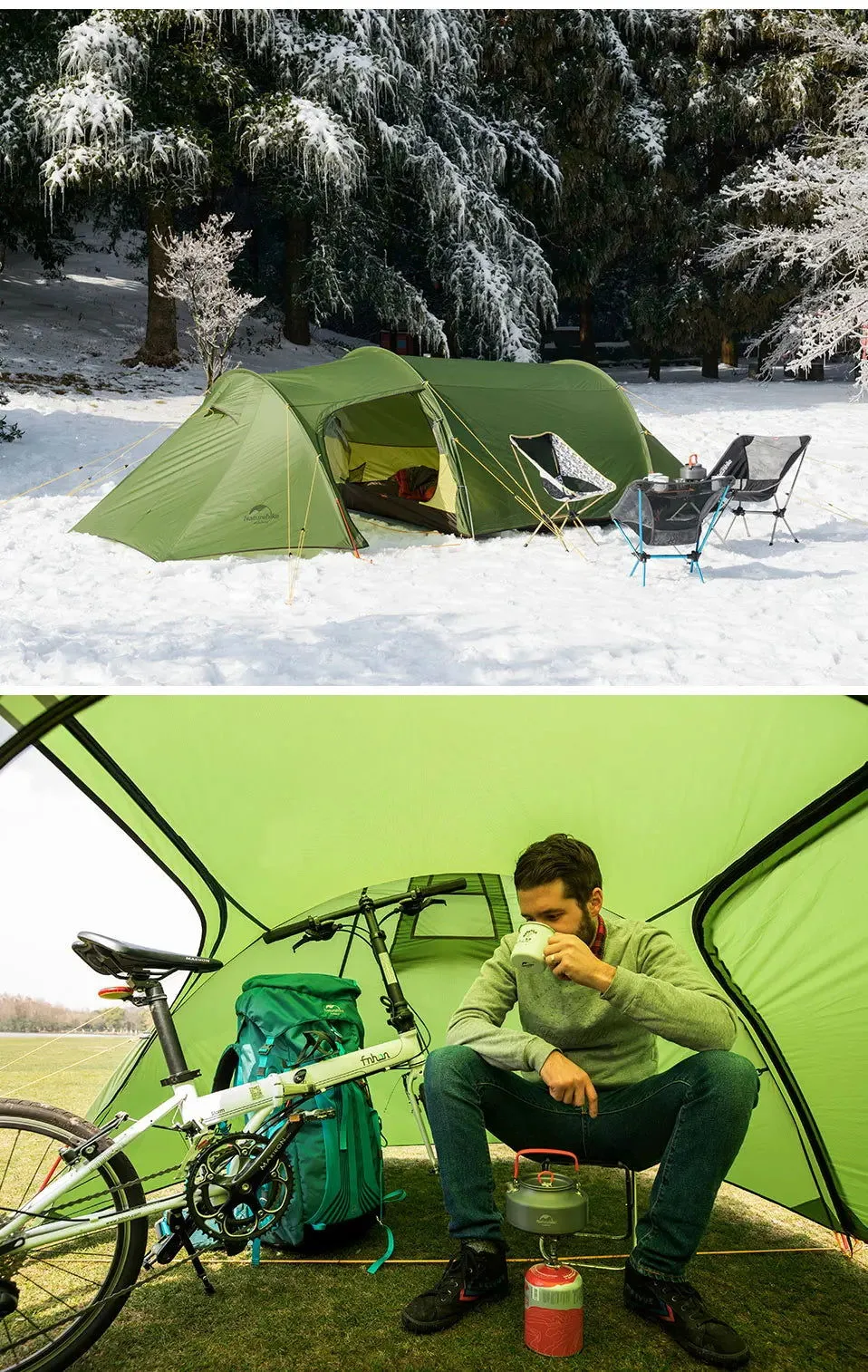 2 or 3 Person Ultralight 4-Season Hiking Tent – 20D Waterproof Family Camping Tent