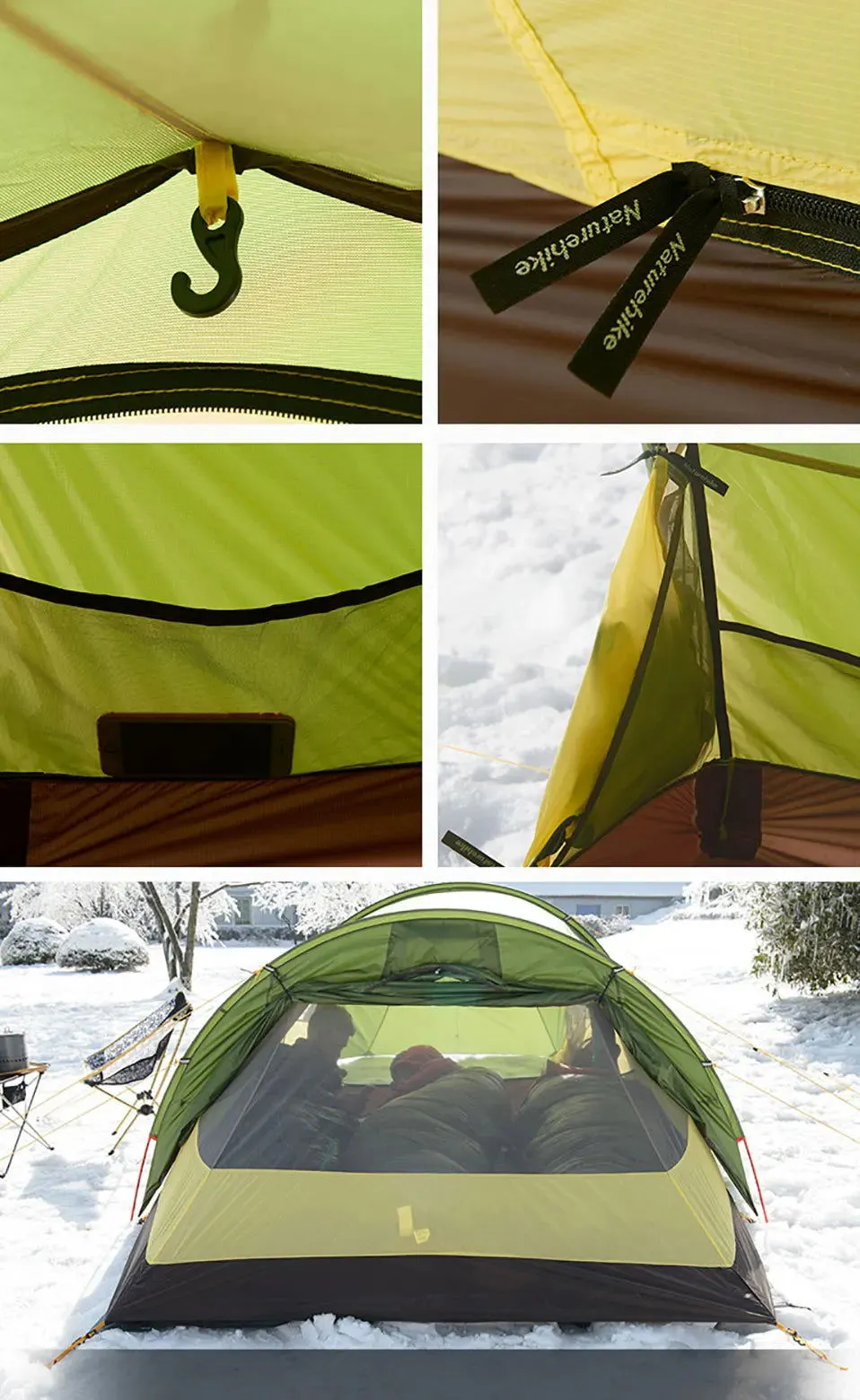 2 or 3 Person Ultralight 4-Season Hiking Tent – 20D Waterproof Family Camping Tent