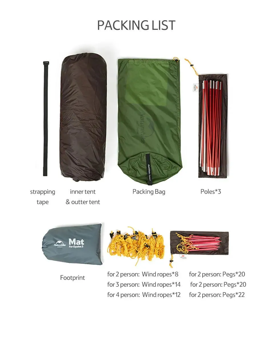 2 or 3 Person Ultralight 4-Season Hiking Tent – 20D Waterproof Family Camping Tent