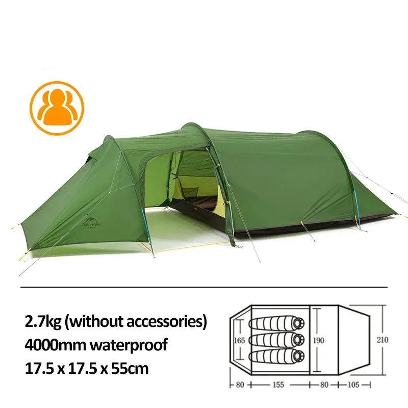 2 or 3 Person Ultralight 4-Season Hiking Tent – 20D Waterproof Family Camping Tent