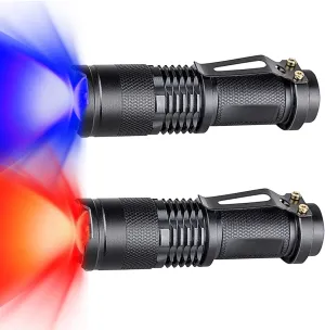 2 Pack LED Flashlights Torch,Small Flashlight Red Green Blue Light High lumens Flashlights with 3 Modes, Waterproof Zoomable Flash Light for Outdoors (Blue and red)