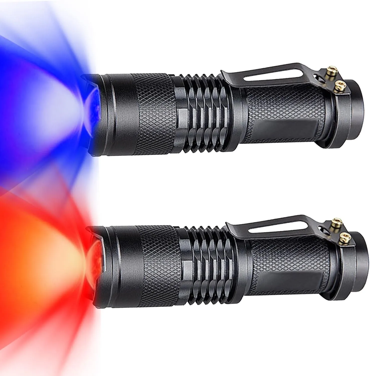 2 Pack LED Flashlights Torch,Small Flashlight Red Green Blue Light High lumens Flashlights with 3 Modes, Waterproof Zoomable Flash Light for Outdoors (Blue and red)