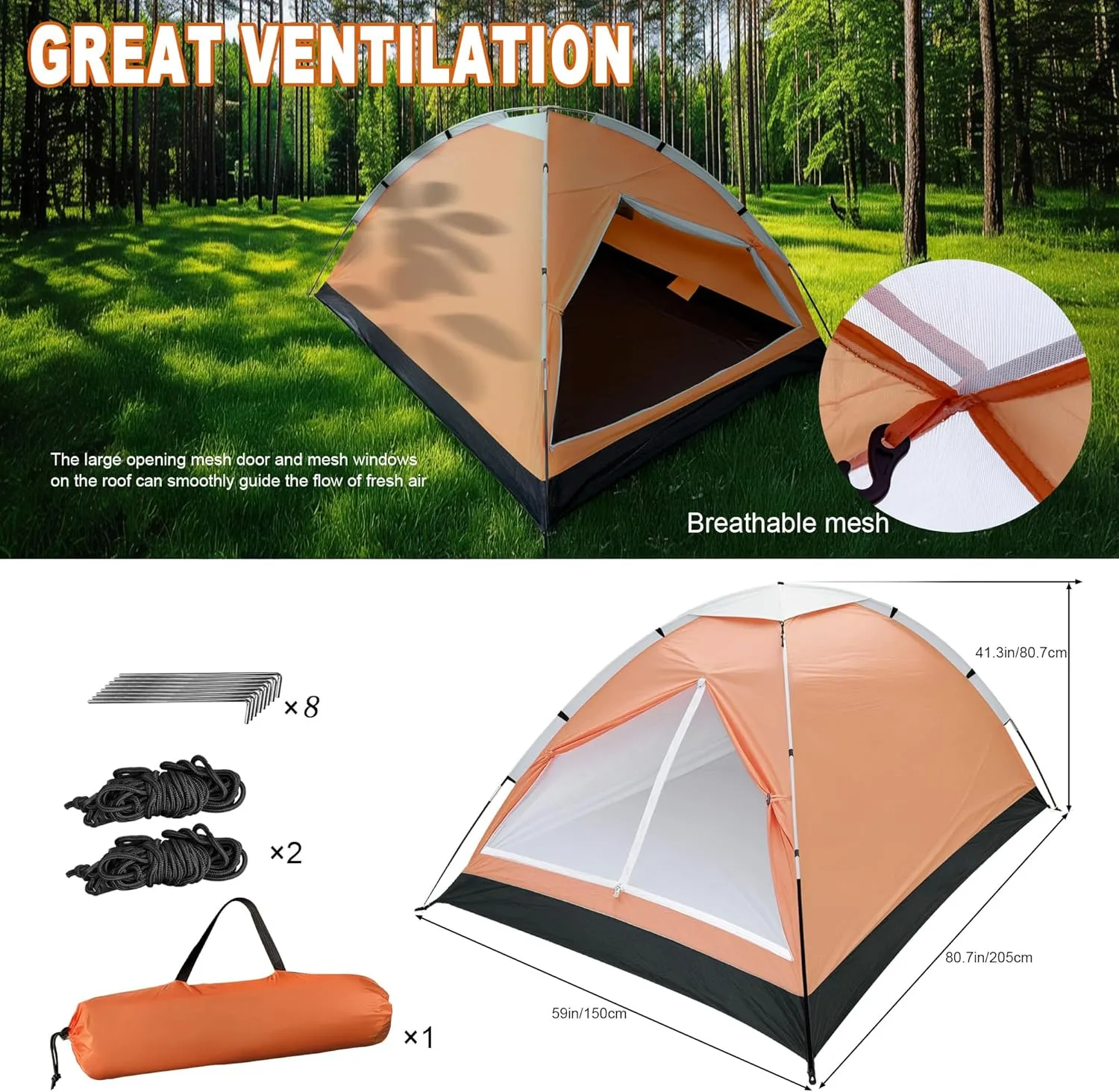 2-Person Dome Tent for Camping Waterproof Lightweight Portable Backpacking Orange/Blue/Army Green/Green