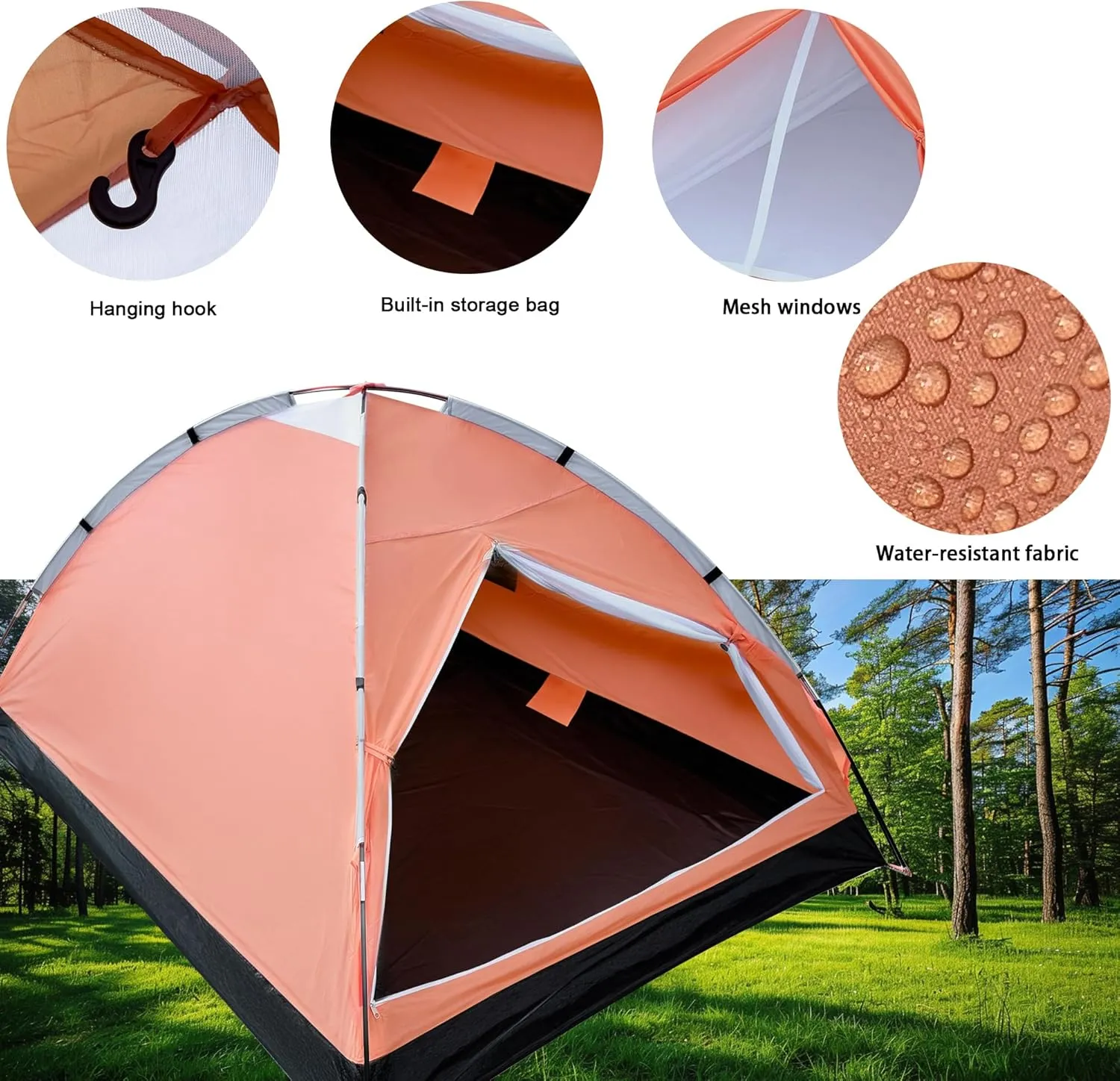2-Person Dome Tent for Camping Waterproof Lightweight Portable Backpacking Orange/Blue/Army Green/Green