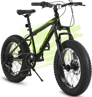 20 Inch Kids' Bike Ages 5-12, 7-Speed Mountain Bike Birthday Gifts Bicycles for Boys Girls Present, Outdoor Cycling City Snow Mountain Bikes