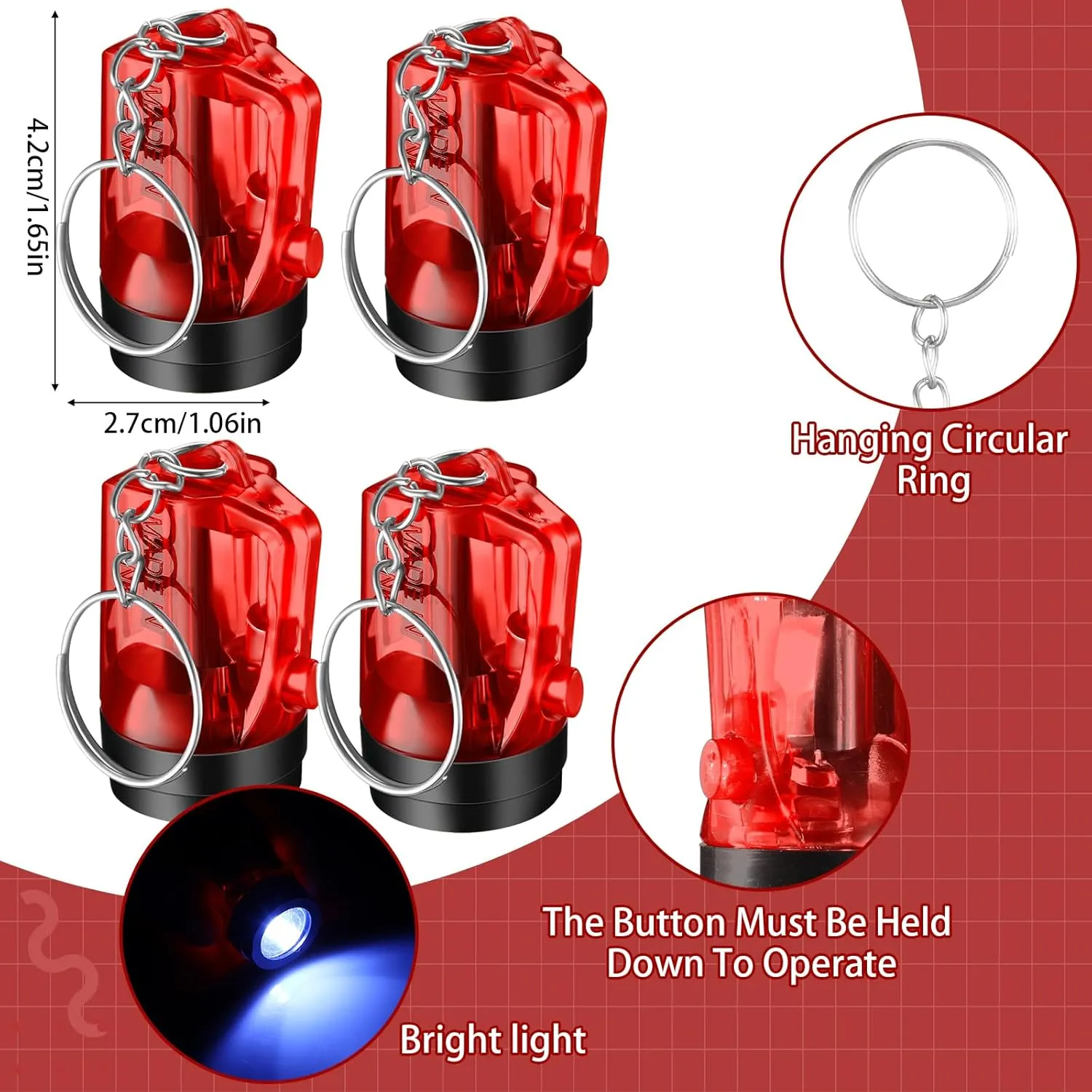 20 Pcs Mini Flashlight Keychains Bulk Plastic Portable Handheld LED Key Chains for Birthday Party Favors(Red)