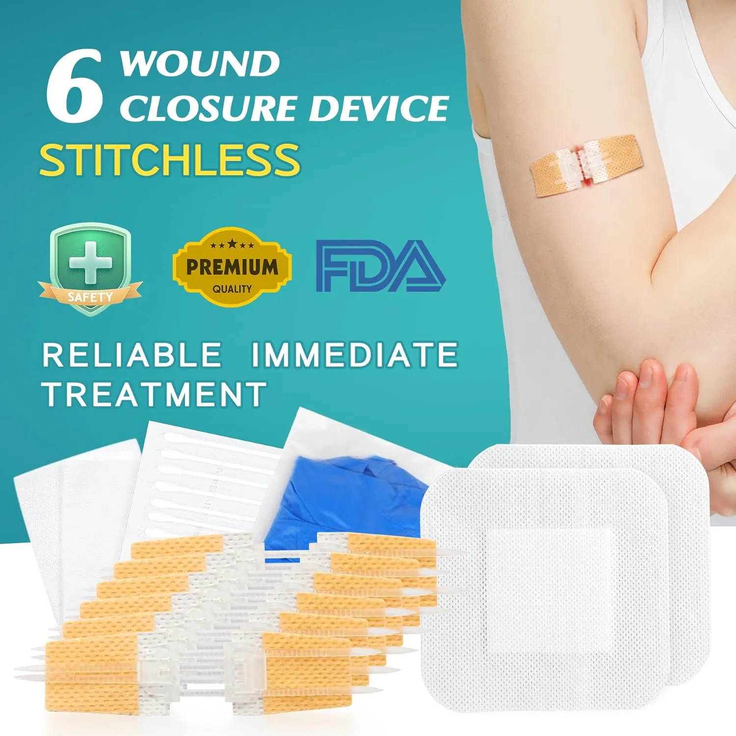 20 Piece Emergency Laceration Closures Kits, 6Pc Butterfly Wound Closures, Suture - Free Surgical Repairment, Quick Clot - First Aid Wound Care Gifts