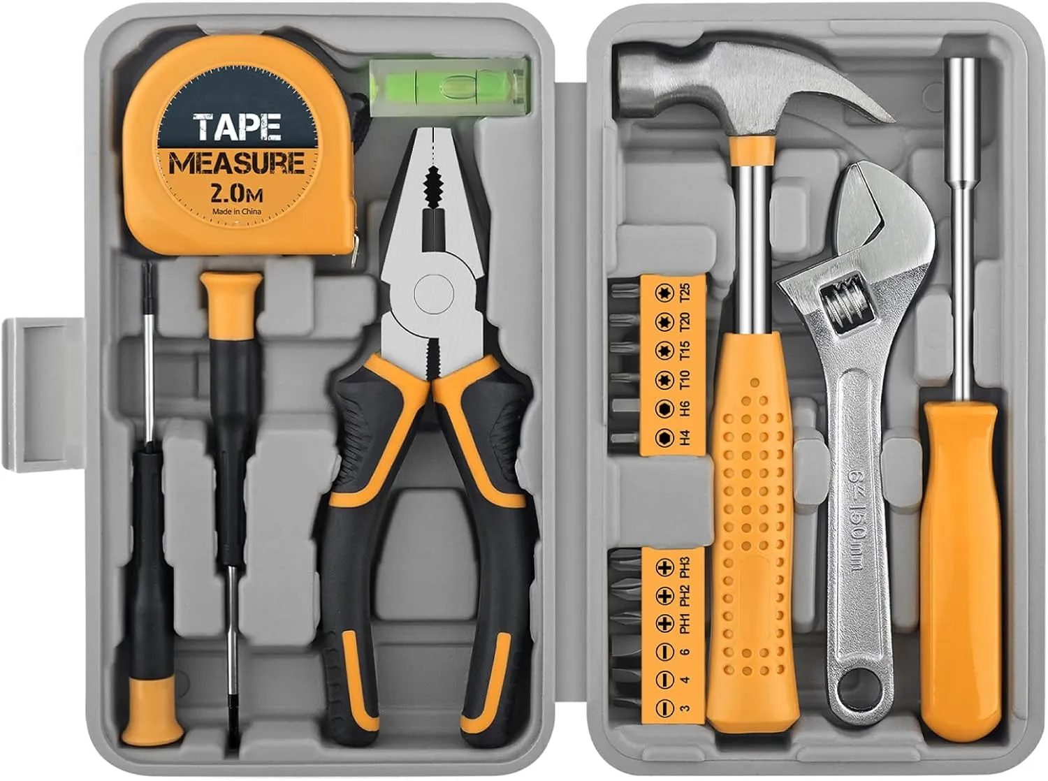 20 Pieces Home Tool Set, Basics Household Tool Kit with Small Mini Carrying Box for Men and Women DIY (Yellow)