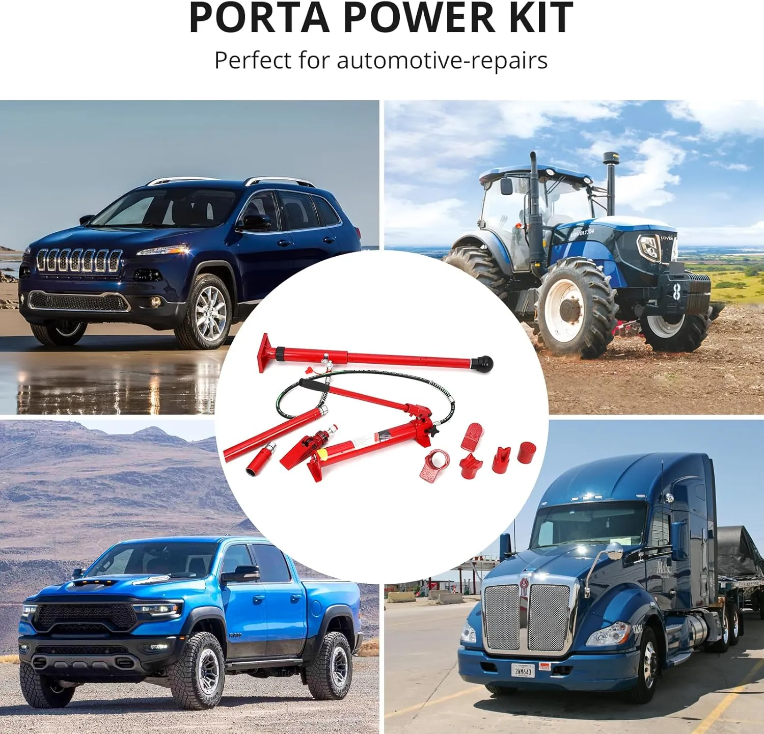 20 tons Porta Power Kit - Portable Hydraulic Jack with Heavy-Duty Construction, Secure Transport Case, Quick Setup, and Ideal for Auto and Farm Use