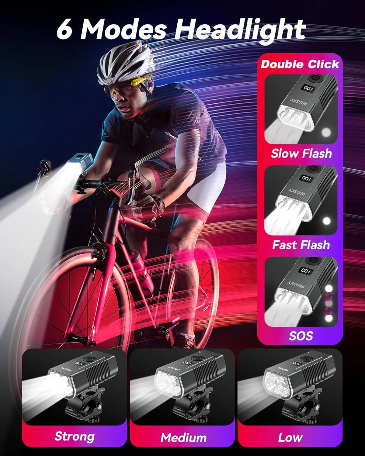 2025 New Bike Lights for Night Riding, 6 4 Modes LED Headlight and Taillight Set, High Lumen USB-C Rechargeable, Waterproof Bicycle Front and Rear Lights for Cyclists and Commuters Accessories