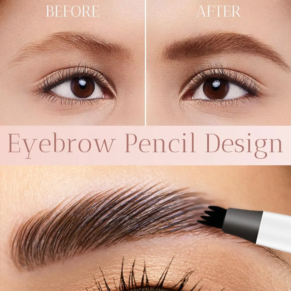 2025 New Waterproof Eyebrow Pencil with Micro-fork Tip, 3D Waterproof Microblading Eyebrow Pen 4 Fork Tip Tattoo Pencil, Eye Brow Pencils Makeup Long Lasting Fine Stroke Pencils (Dark Brown 2PCS)