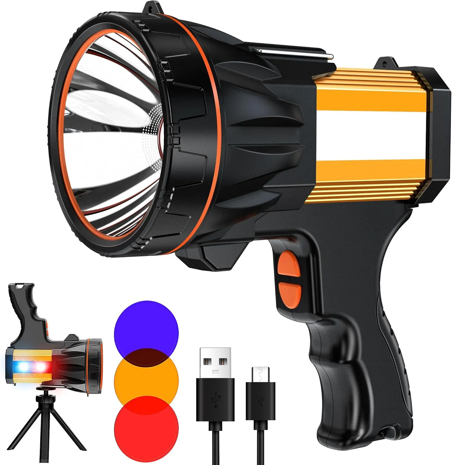 2025 Spotlight Brightest 1000000 LM Energy Saving Function, 60 Hour Standby Battery Time LED Flashlight, 360° Adjustable Tripod and IP68 Waterproof Flash Light for Camping Hunting Emergency Walking