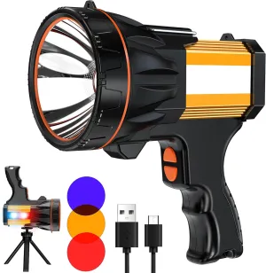 2025 Spotlight Brightest 1000000 LM Energy Saving Function, 60 Hour Standby Battery Time LED Flashlight, 360° Adjustable Tripod and IP68 Waterproof Flash Light for Camping Hunting Emergency Walking