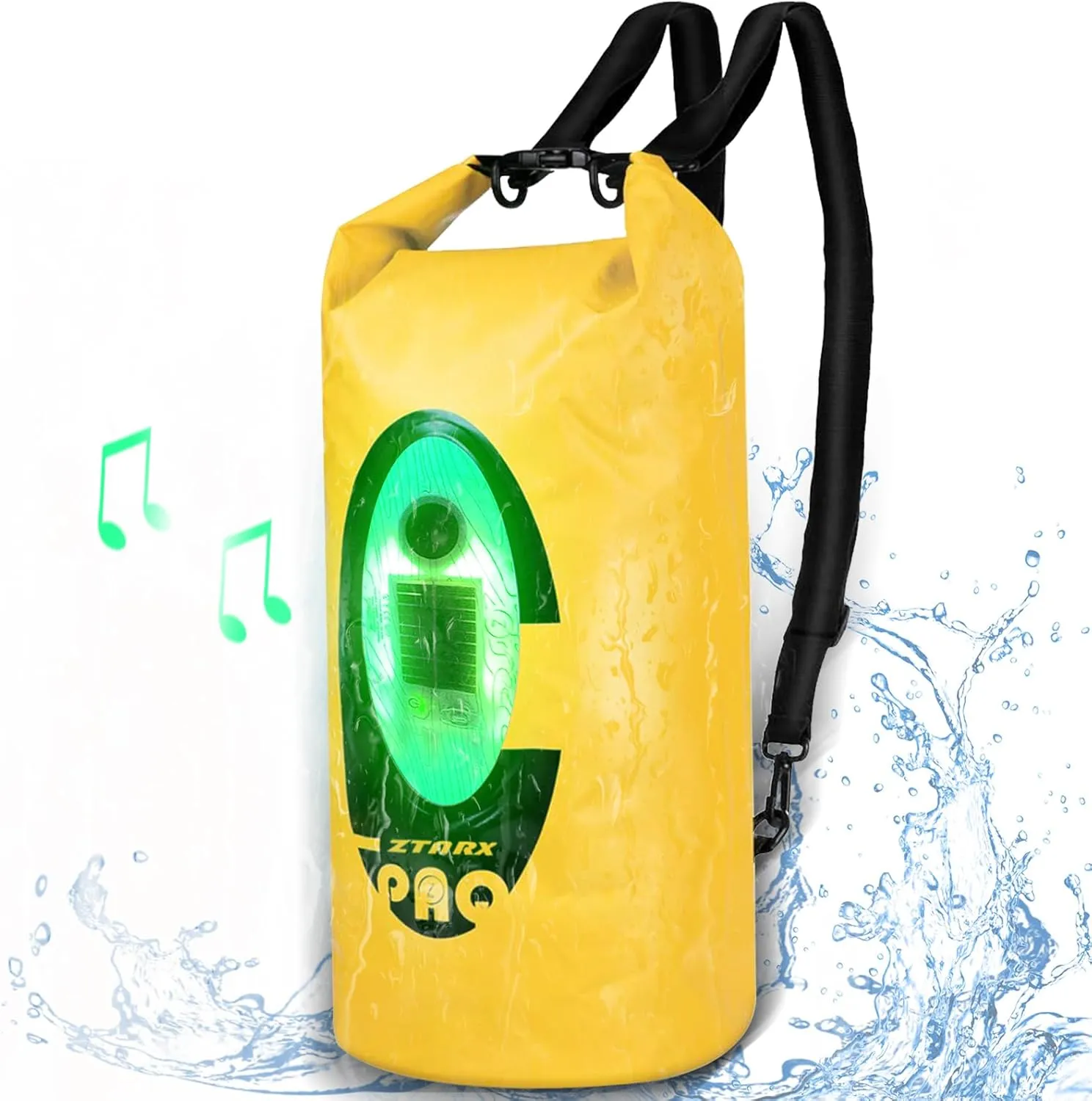 20L Solar Dry Bag Backpack with Bluetooth Speaker,4 Lighting Mode LED Storage Bag,Solar or USB Rechargeable,IP66 Waterproof for Fishing Hiking Floating
